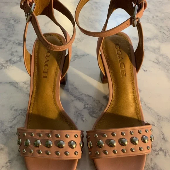 Coach Pink Studded Sandals with Ankle Strap - Picture 1 of 10